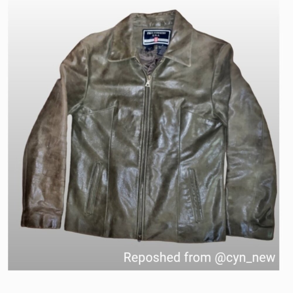 Olive Green Leather Zip Front Jacket